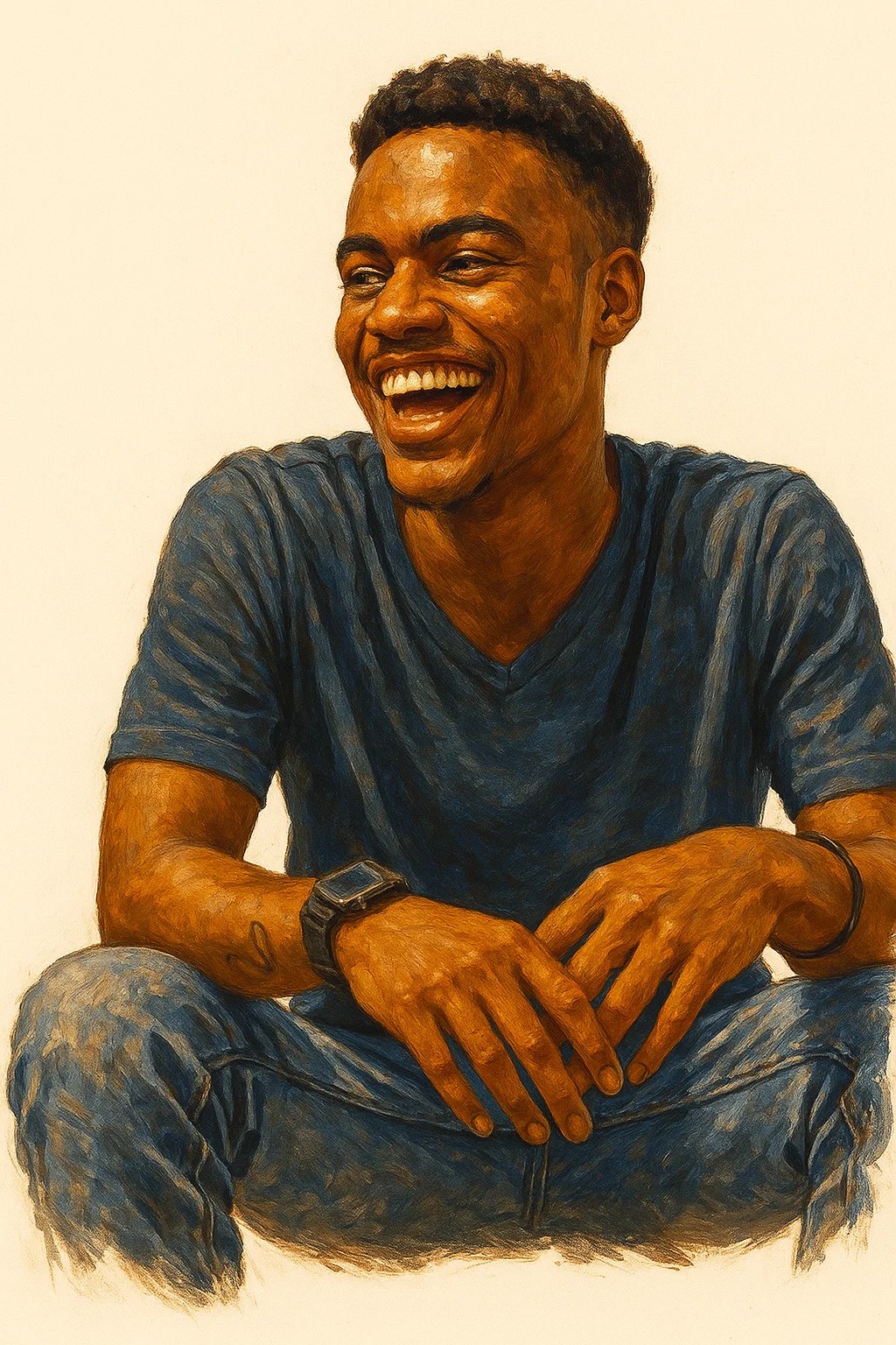 Cheerful african american male student using laptop